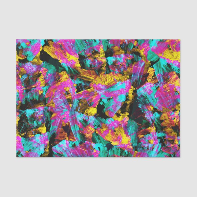 Artsy Modern Neon Colours Black Abstract Paint Art Tissue Paper (Front)