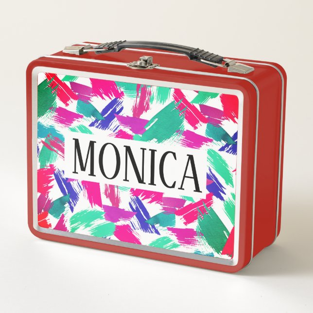 Artsy Modern Pink Teal Purple Brushstroke Collage Metal Lunch Box (Front)
