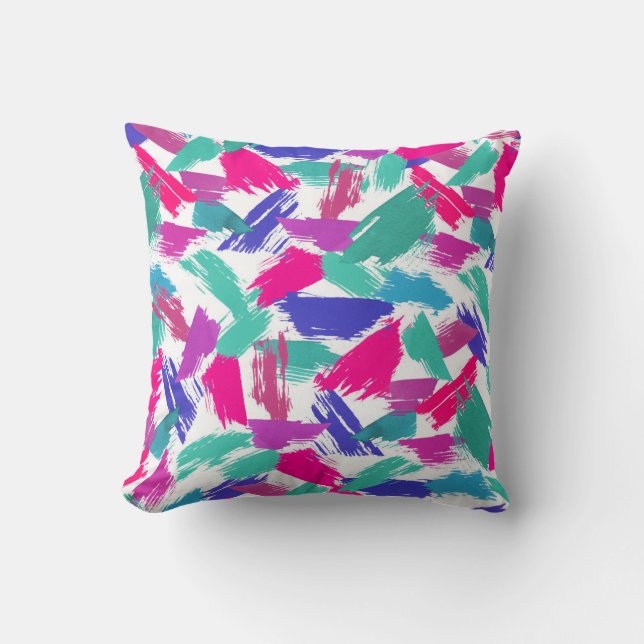 Artsy Modern Pink Teal Purple Brushstroke Collage Throw Pillow (Front)