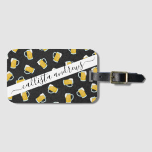 Artsy Modern Yellow Black Watercolor Beer Steins Luggage Tag