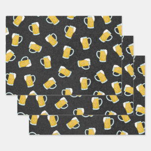Artsy Modern Yellow Black Watercolor Beer Steins Wrapping Paper Sheet