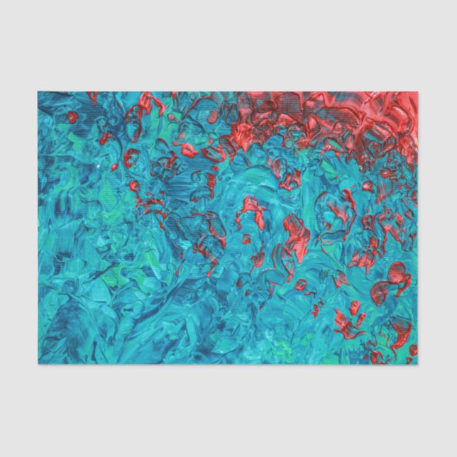 Artsy Neon Orange Teal Green Acrylic Painting Tissue Paper (Front)