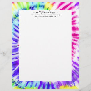 Artsy Neon Rainbow Tie Dye Watercolor Pattern Letterhead