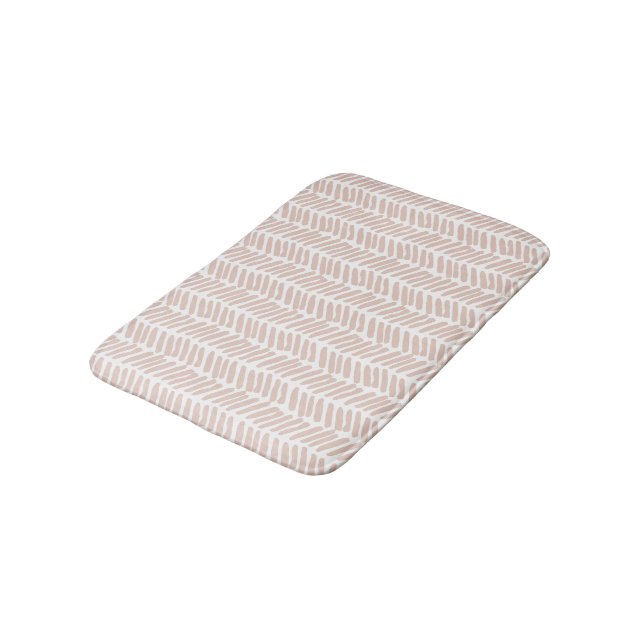 Artsy Neutral Earth Tone Sand White Zigzag Stripes Bath Mat (Angled)