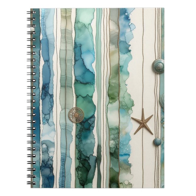Artsy ocean scene inky stripes starfish notebook (Front)