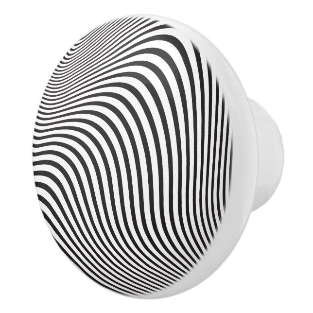 Artsy Op-Art Black White Artistic Modern Stripes  Ceramic Knob (Right)