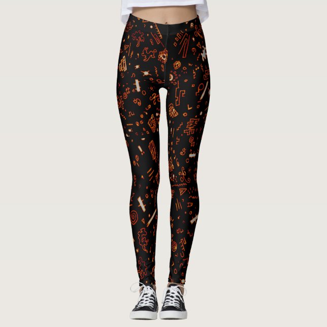 Artsy Orange Black Leggings (Front)