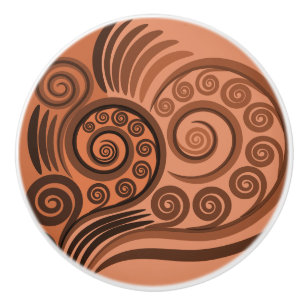 Artsy Orange Curly Swirls Ceramic Knob