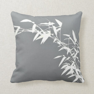 Artsy Oriental Zen Bamboo Shrub Grey & White Throw Pillow