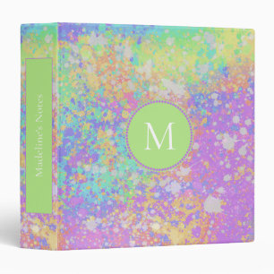 Artsy Pastel Paint Splatters Purple Green Monogram Binder