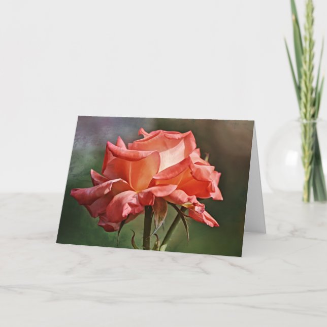 Artsy Peach Orange Rose Art Note Card (Front)