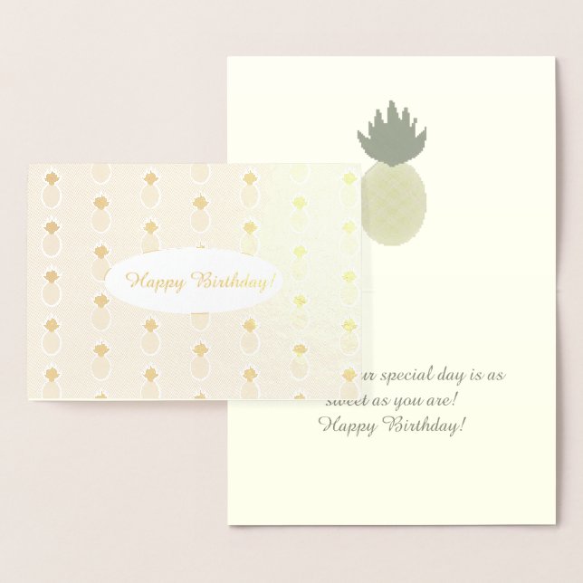 Artsy Pineapple Pattern Birthday Gold Foil Card (Display)