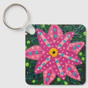 Artsy Pink Flower Keychain