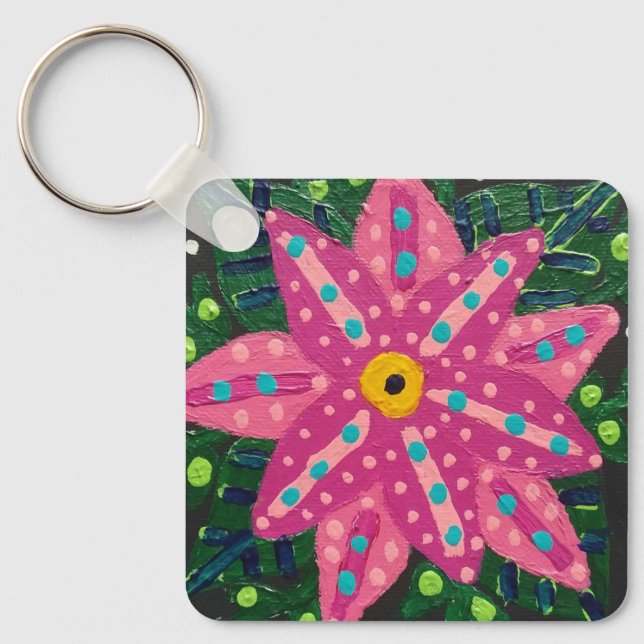 Artsy Pink Flower Keychain (Front)