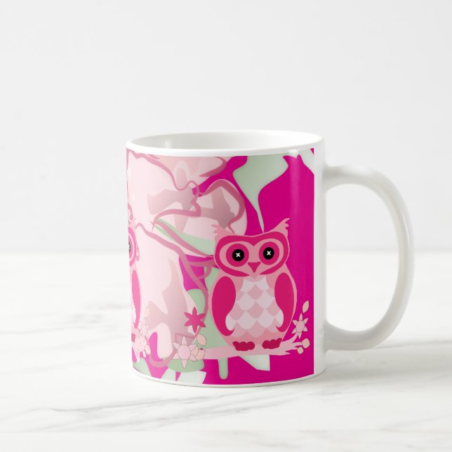 Artsy Pink Owl & Flowers Mug – Playful Home Decor (Droite)