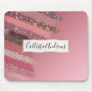 Artsy Pink Purple Glitter Painted Brushstrokes Mouse Pad