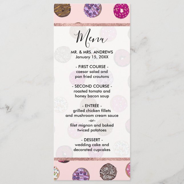 Artsy Pink Sprinkle Doughnuts Watercolor Pattern Menu (Front)