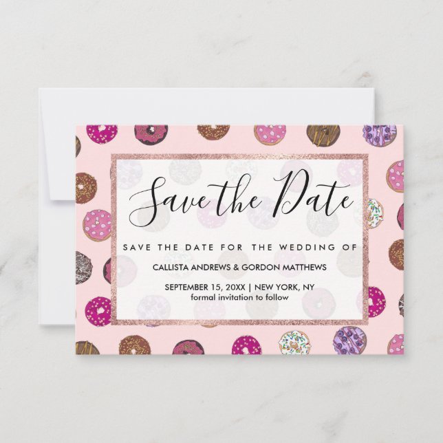 Artsy Pink Sprinkle Doughnuts Watercolor Pattern Save The Date (Front)