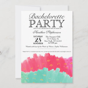 Artsy Pink Teal Brushstrokes Bachelorette Party Invitation