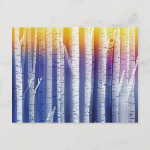 Artsy Rainbow Birch Tree Forest  Postcard
