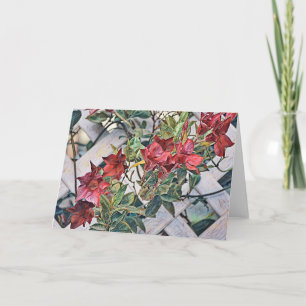 Artsy Red Flowers on Fence Clematis Note Card