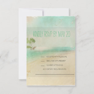 Artsy Retro Vintage Peaceful Beach Wedding RSVP Card
