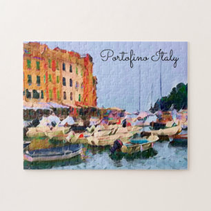 Artsy Scenic Portofino Italy Italian Harbour Jigsaw Puzzle