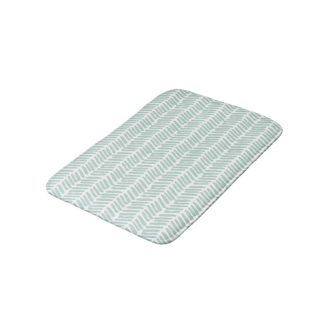 Artsy Seaglass Ocean Green White Zigzag Stripes Bath Mat (Angled)