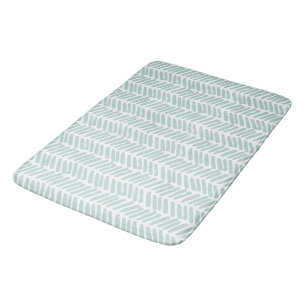 Artsy Seaglass Ocean Green White Zigzag Stripes Bath Mat