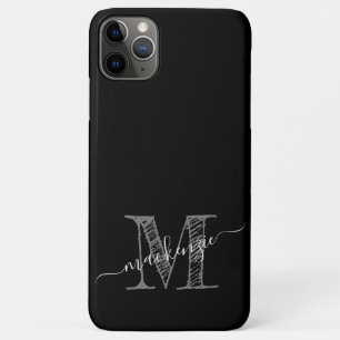 Artsy Sketch Initial Monogrammed Black White Grey iPhone 11 Pro Max Case