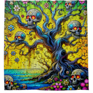 Artsy Skull Tree and Flower Design