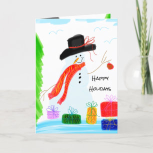 Artsy Snowman Designed Holiday Card