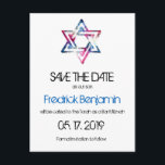 Artsy Star of David Bar Bat Mitzvah Save The Date Announcement Postcard<br><div class="desc">The Star of David in shades of pink and blue in an artistic grungy texture is printed on Bar & Bat Mitzvah save the date postcards. For either your son or daughter. All the default text(sample info) can be fully customized with your own wordings, and you can also change the...</div>