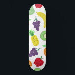 Artsy Summer Colourful Acrylic Fruit Pattern Skateboard<br><div class="desc">This artsy and unique pattern is perfect for the summer season. It depicts a bright and vibrant colourful acrylic painted fruit pattern including pears, apples, bananas, oranges, grapes, and kiwi on top of a simple white background. It's modern, cool, and a playful foodie print. ***IMPORTANT DESIGN NOTE: For any custom...</div>