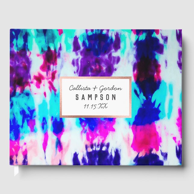 Artsy Summer Pink Blue Colourful Tie Dye Pattern Guest Book (Front)