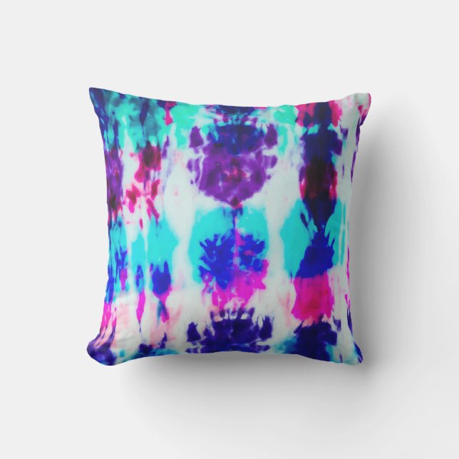 Artsy Summer Pink Blue Colourful Tie Dye Pattern Outdoor Pillow (Front)