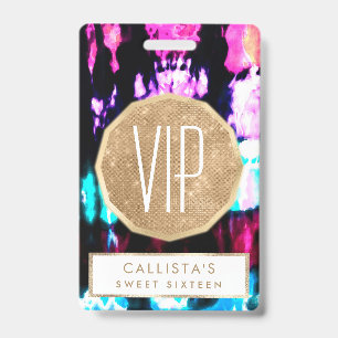 Artsy Summer Teal Black Colourful Tie Dye Pattern Badge