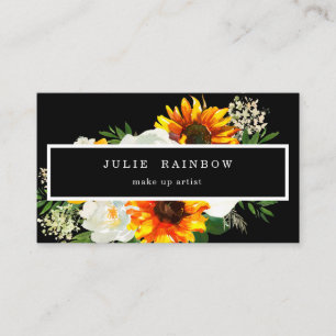 Artsy Sunflower Floral Black Business Card