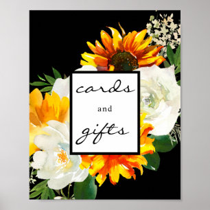 Artsy Sunflower Floral Cards & Gifts Sign Black