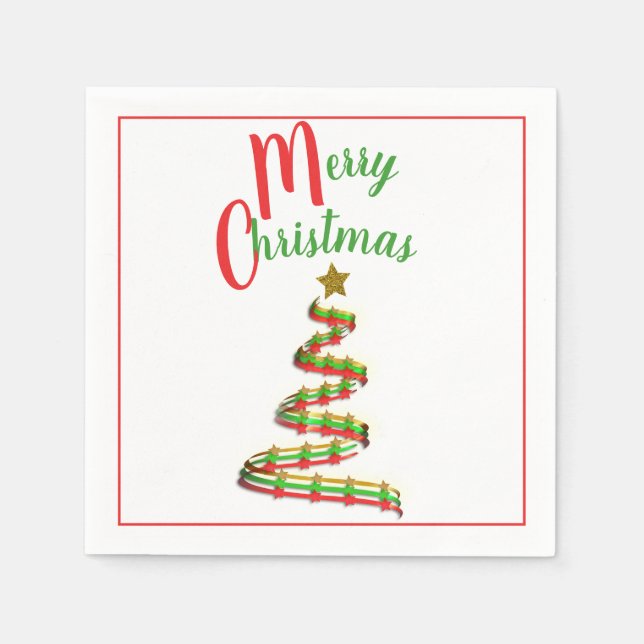 Artsy Swish Red, Green, and Gold Christmas Tree Napkin (Front)