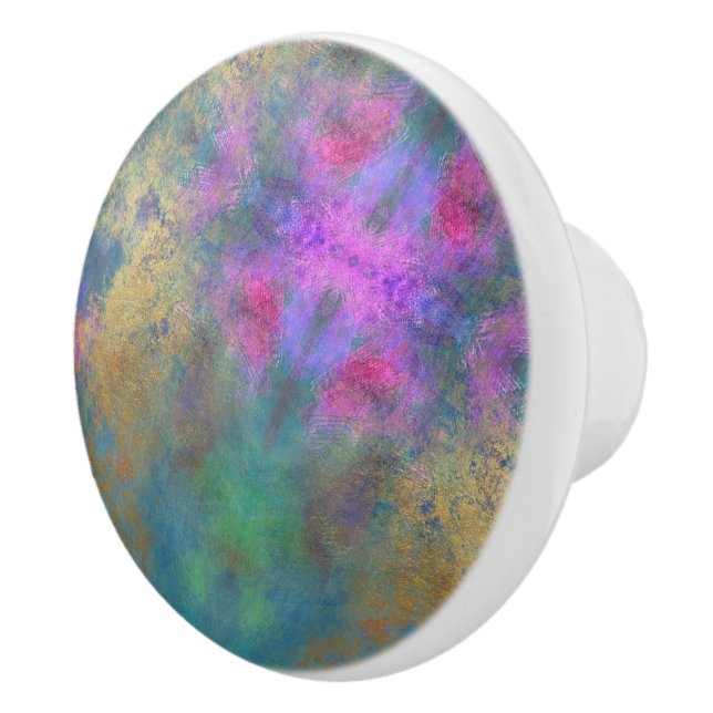 Artsy teal pink green faux golden pattern  ceramic knob (Right)