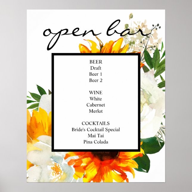 Artsy Tournesol Blanc Floral Bar Signal Poster (Devant)