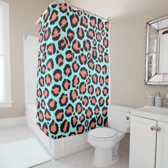 Artsy Trendy Coral Mint Teal Leopard Animal Print (In Situ)