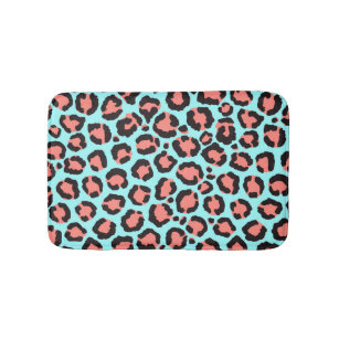 Artsy Trendy Coral Mint Teal Leopard Animal Print Bath Mat