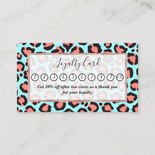 Artsy Trendy Coral Mint Teal Leopard Animal Print Loyalty Card