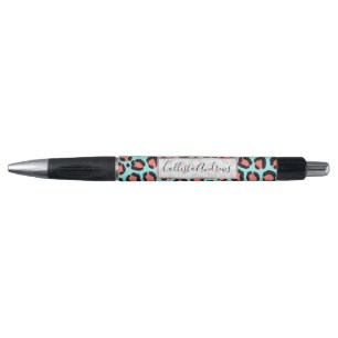 Artsy Trendy Coral Mint Teal Leopard Animal Print Pen