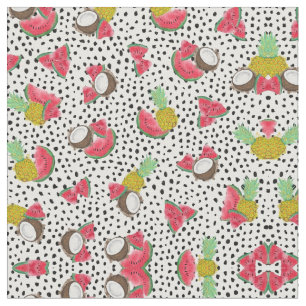 Artsy Tropical Fruit Polka Dots Watercolor Pattern Fabric