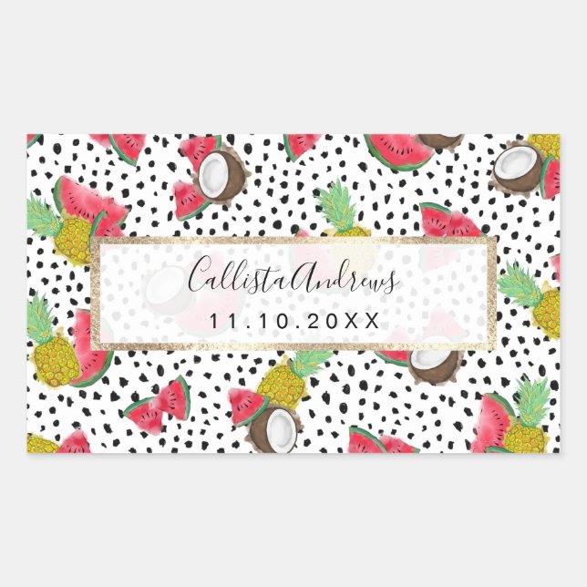 Artsy Tropical Fruit Polka Dots Watercolor Pattern Sticker (Front)