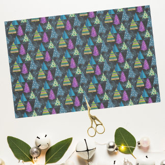 Artsy Turquoise Magenta Teal Lime Christmas Trees Tissue Paper