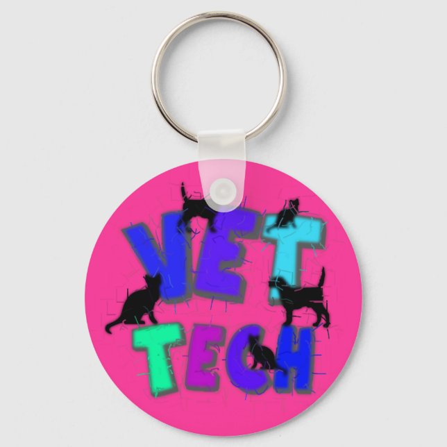 Artsy Vet Tech Gifts, Unique artist drawn design Keychain (Front)